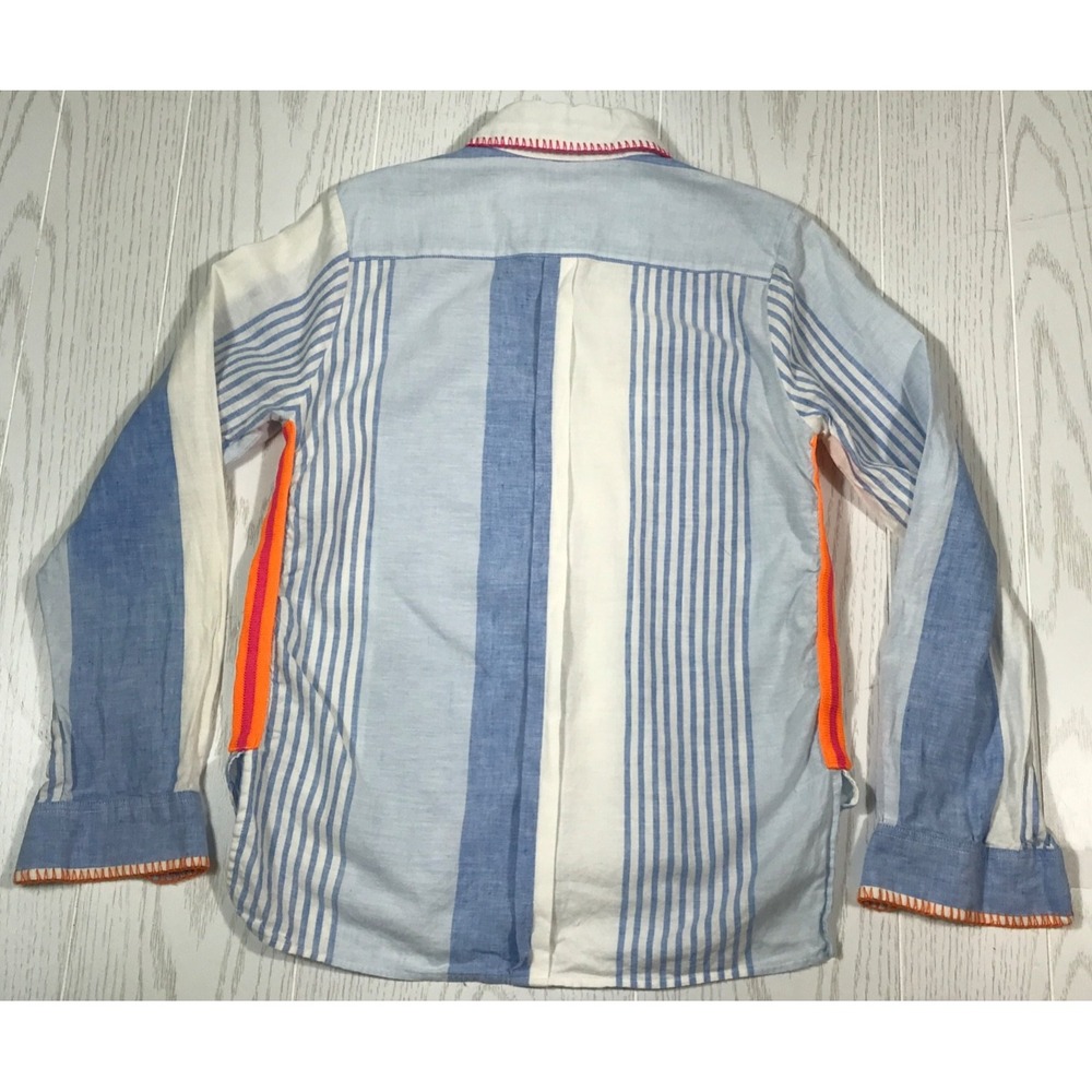 Vilagallo Button Up Shirt Women Euro 34 US XS Linen Blend Striped Long Sleeve